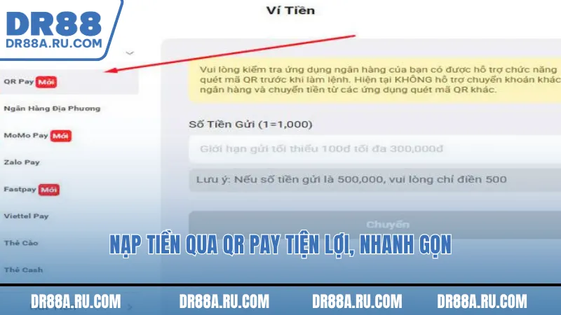 Nạp tiền qua QR Pay tiện lợi, nhanh gọn